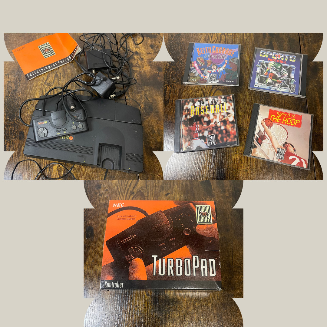 TurboGrafx-16 Console Bundle w/ 4 Games OEM Controller & NIB Turbo Pad