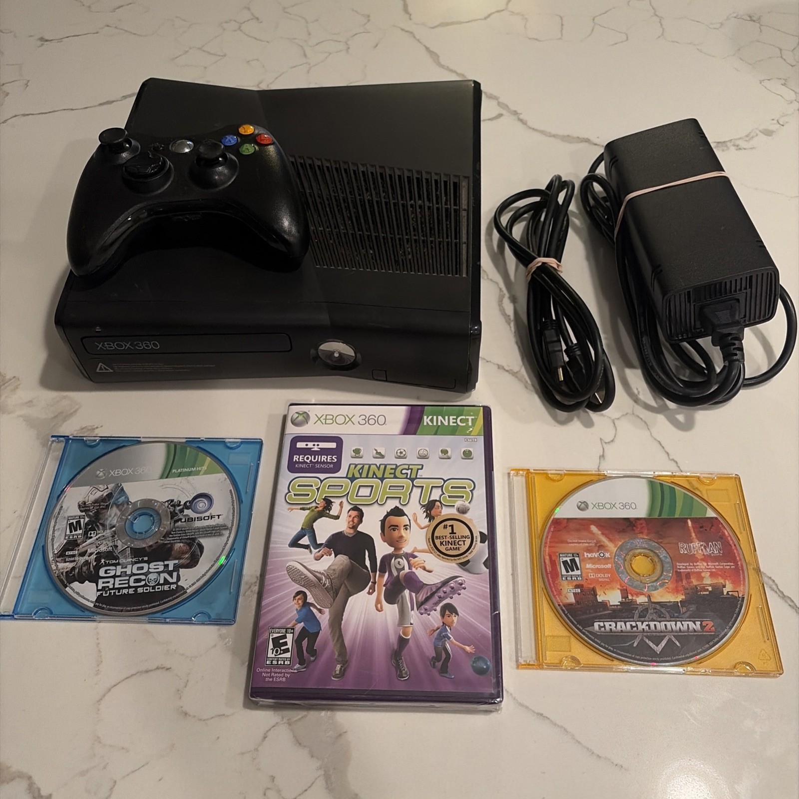 Microsoft XBOX 360 S Slim 320GB Model 1439 w/ Controller + Cords + Games TESTED!