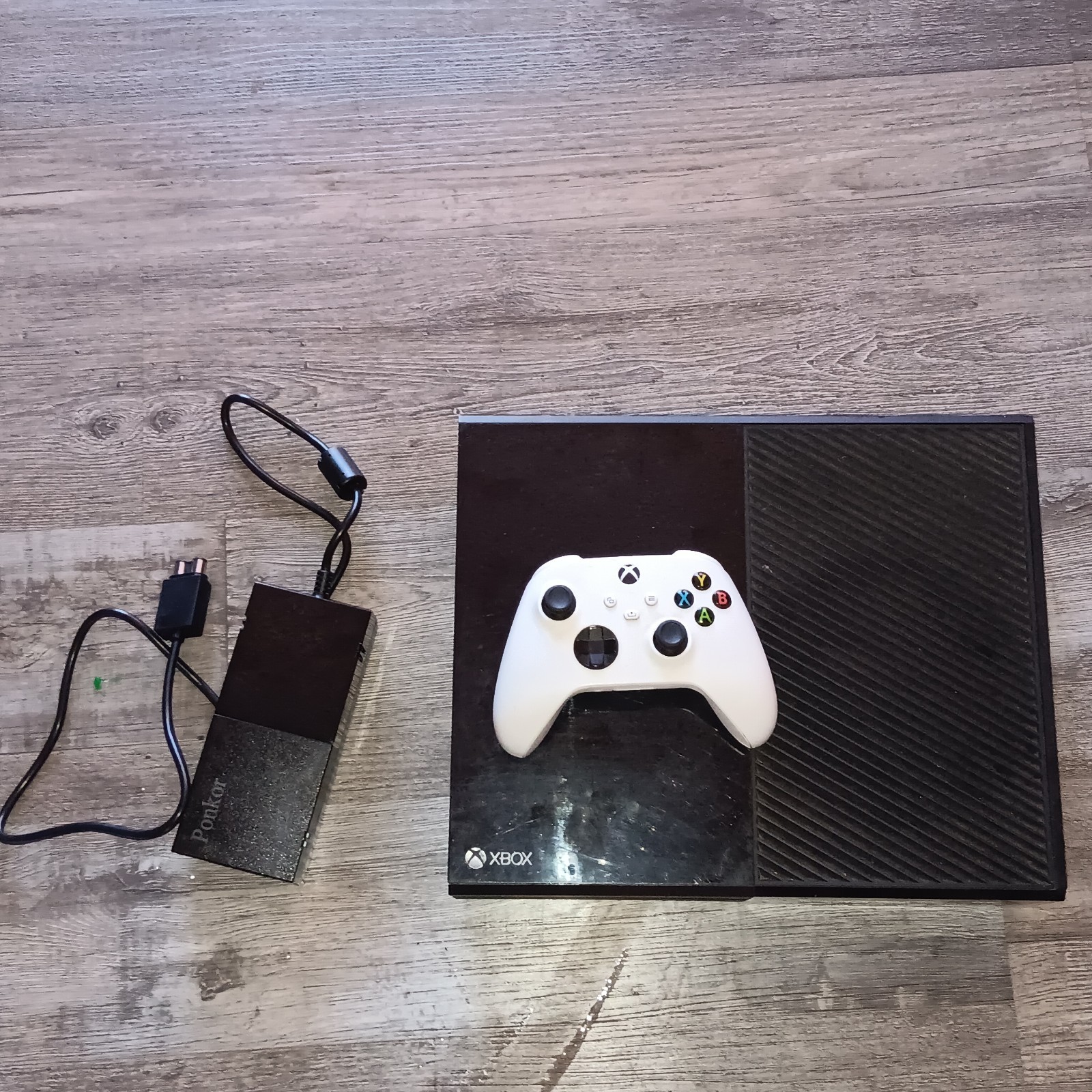 Xbox One Black Console with Power Cord and 1 White Controller Wireless