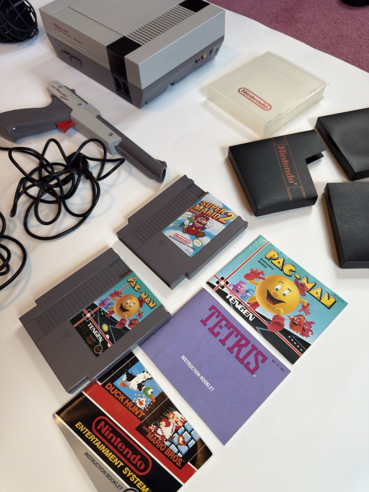 Nintendo NES Console Bundle (2 Controllers, Zapper Gun, Super Mario 2, Pac-Man)