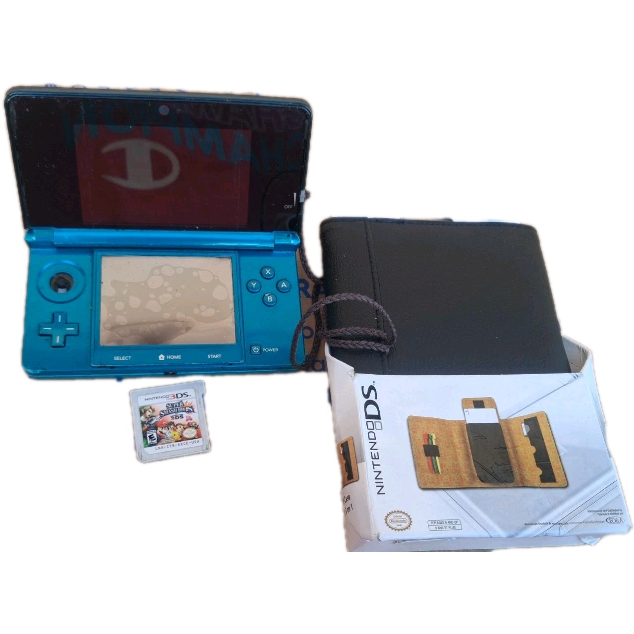 Nintendo 3DS System – Aqua Blue No Charger No Pen W Case, Super Smash Bros