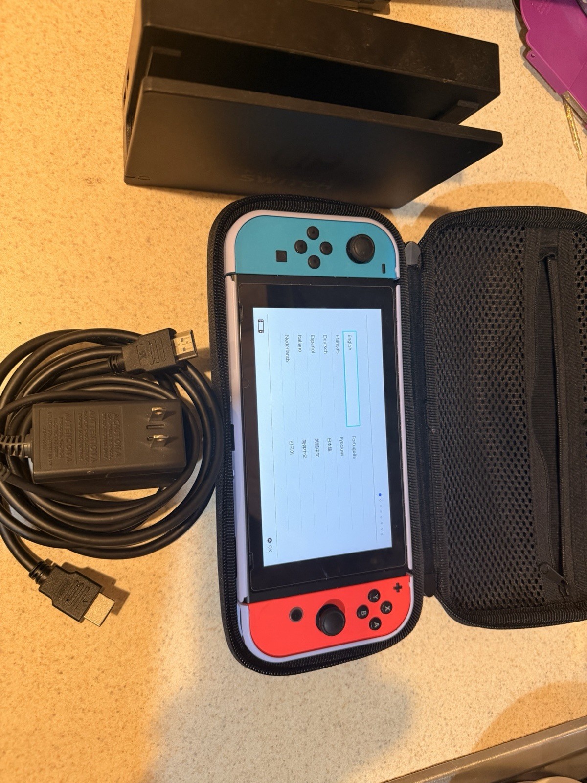 Nintendo Switch HAC-001 32GB 1080p Wi-Fi HDMI w/ Neon Red/Blue Joy-Con W/ Case