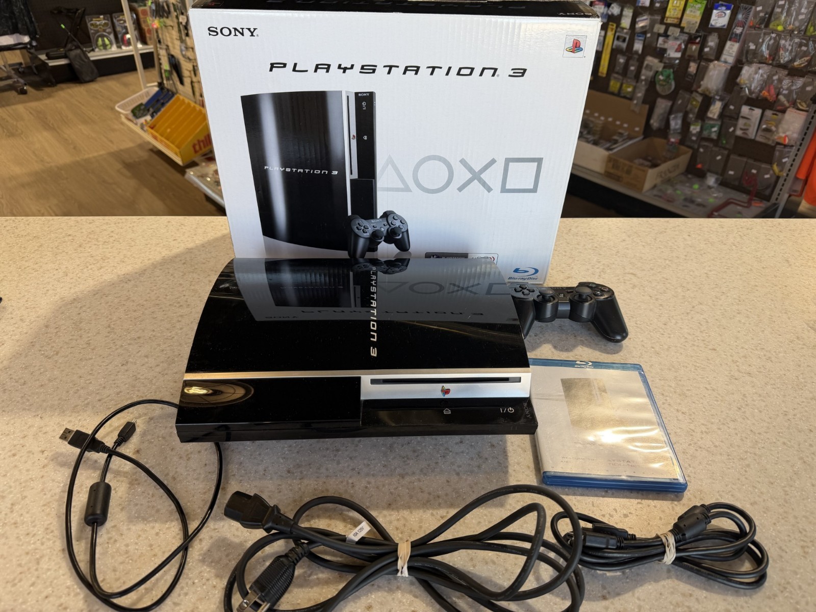 SONY PLAYSTATION 3 SYSTEM PS3 W BOX CONROLLER HOOKUPS PLAY STATION 80GB NES HQ