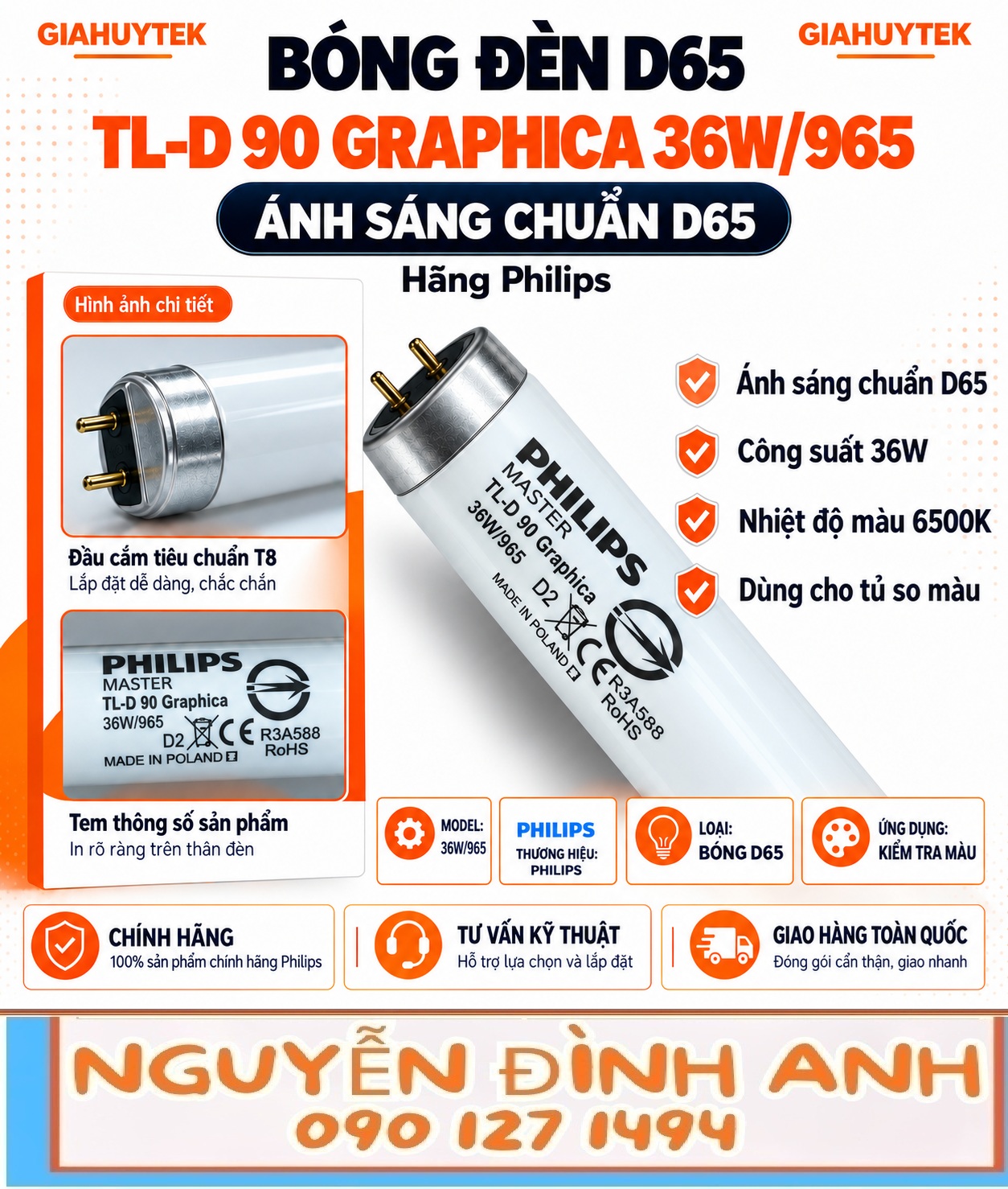 Bóng đèn Philips TL-D 90 Graphica 36W/965 cho kiểm tra màu